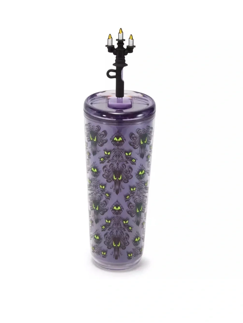 NEW DISNEY STARBUCKS HAUNTED MANSION EYES 24oz TUMBLER WITH STRAW & CANDELABRA